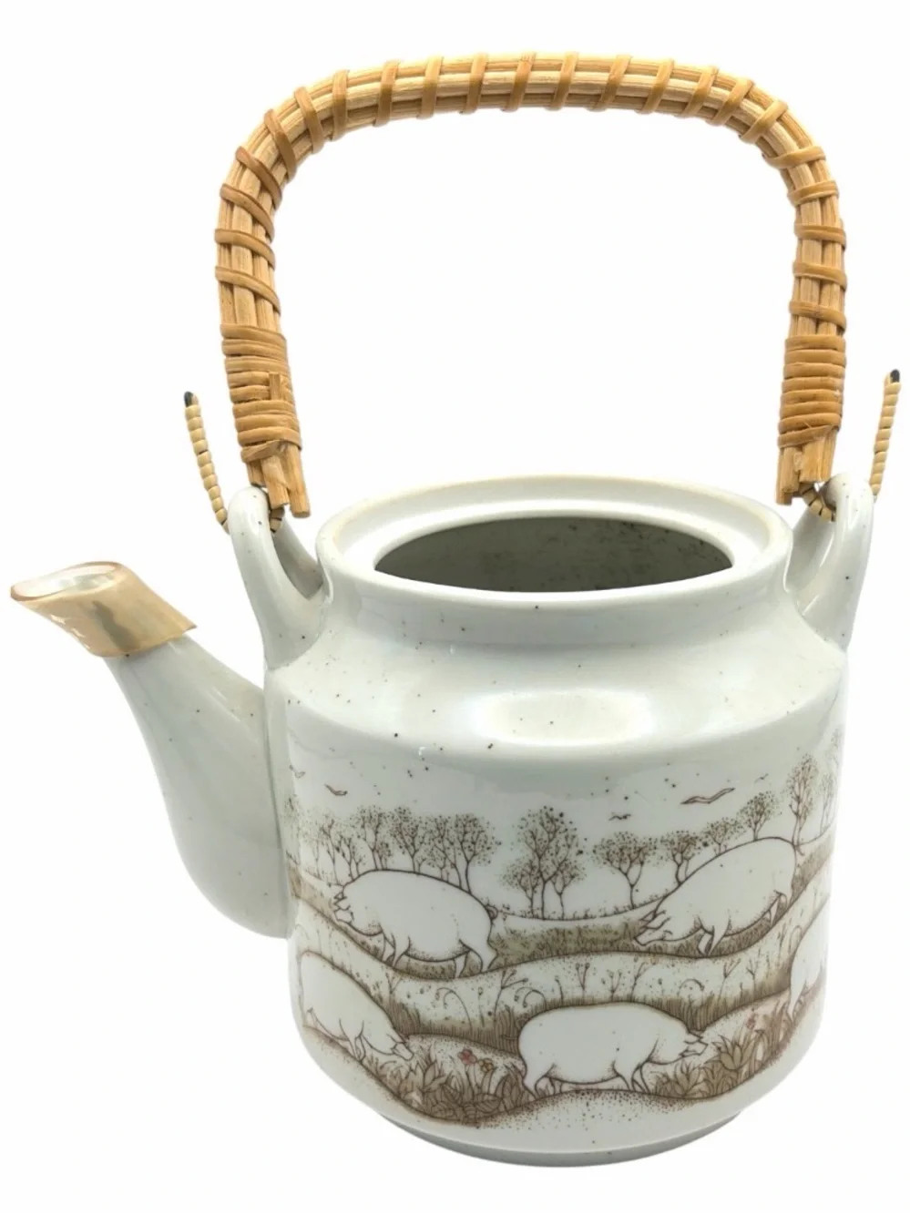 Vintage Otagiri Pig Teapot Tea Set 6 Cups Speckled Stoneware Japan Missing Lid